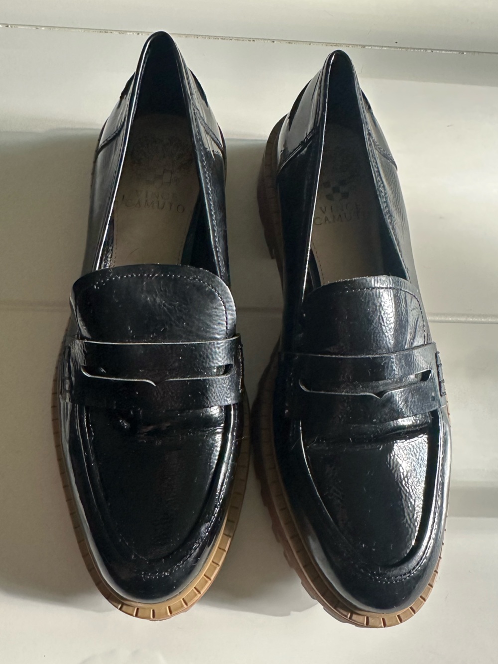 Black Leather Penny Loafers for Women Vince Camuto